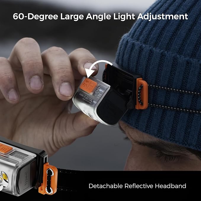 FLEXTAILGEAR 1-600 Lumen Ultra Bright Lightweight Headlamp, USB-C Rechargeable Outdoor Headlamp with White Red Light, Adjustable Headband for Camping, Back Packing, Hiking, Fishing