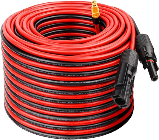 Solar to XT60 Extension Cable 10AWG 100FT Solar Connector to XT60 Adapter Cable for Solar Panel to Portable Power Station Solar Generator Battery Pack