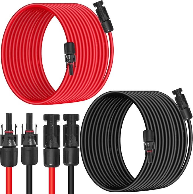 10AWG (6mm²) Solar Panel Extension Cable 50FT - Black & Red, Heavy Duty, Weather Resistant, Standard Solar Connectors Solar Extension Cable for Solar Power Systems, RVs, Boats