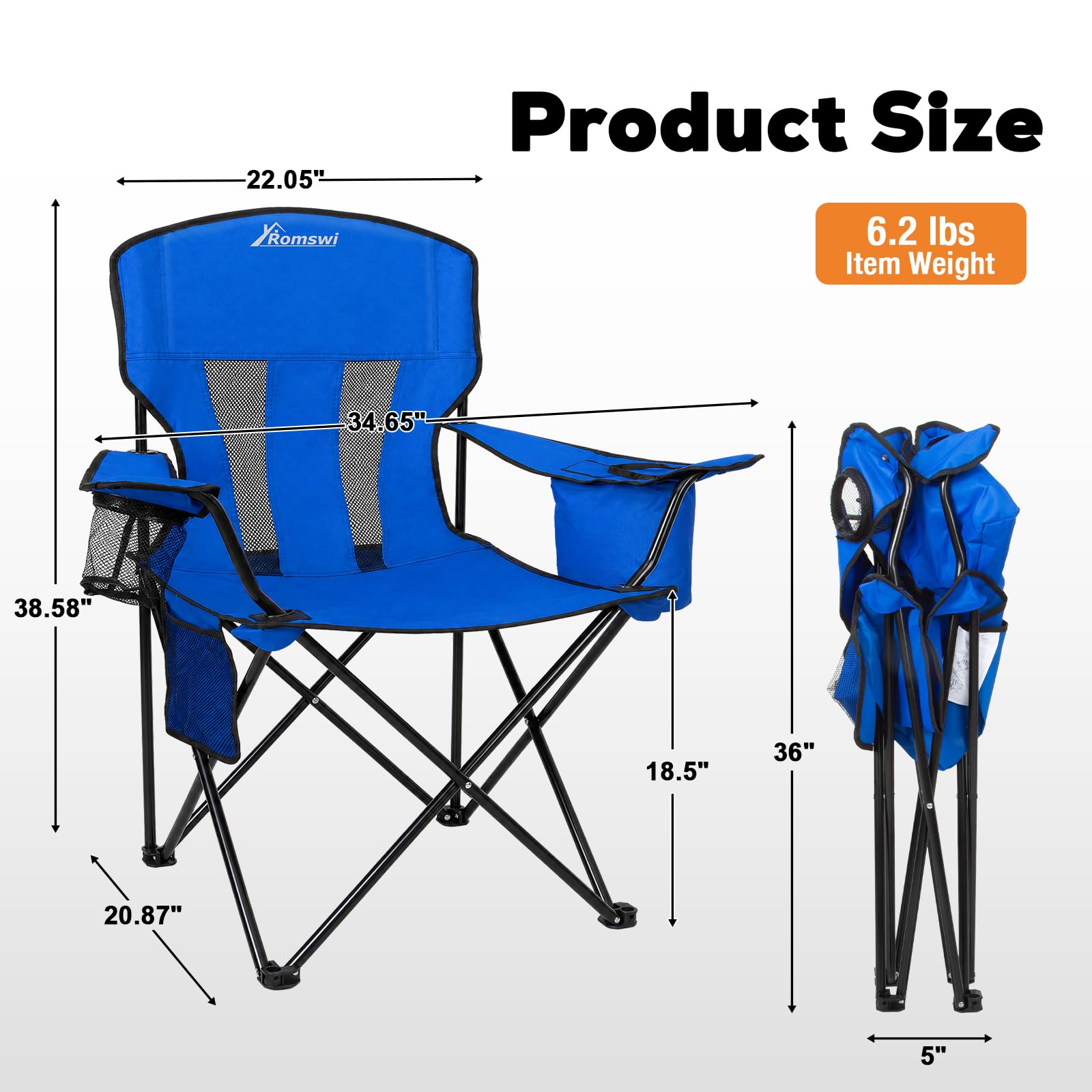 Camping Chairs for Adults 2 Pack, Folding Chair with 4-Can Cooler Bag & Cup Holder, Portable Heavy