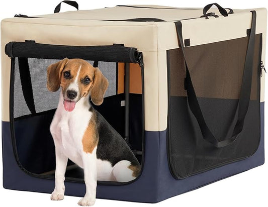 A4Pet Portable Dog Crate- 30 Inch Adjustable Stainless Steel Frame, Lightweight, Durable and Portable Crate with 3-Door, Collapsible Dog Kennel