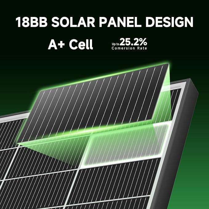 Bifacial 800 Watt Solar Panels 200 Watt Solar Panel 4 Pack 18BB Monocrystalline A+ Cell High-Efficiency Module PV Power Charger Homes Camping RV Battery Boat Caravan Other Off-Grid Applications