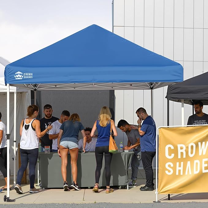 CROWN SHADES 10x10 Heavy Duty Canopy - Premium Pop Up Canopy Tent - Extra Sun Shade Protection with 400D Strength Oxford Fabric - Great for Trade Shows, Events, Tailgates & Commercial Use, Blue