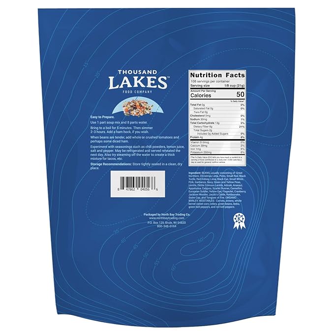 Thousand Lakes 32 Bean and 8 Vegetable Dry Soup Mix - Bulk - 5 pounds | Low Sodium | No Fat | High Fiber | 100+ Servings | Vegan