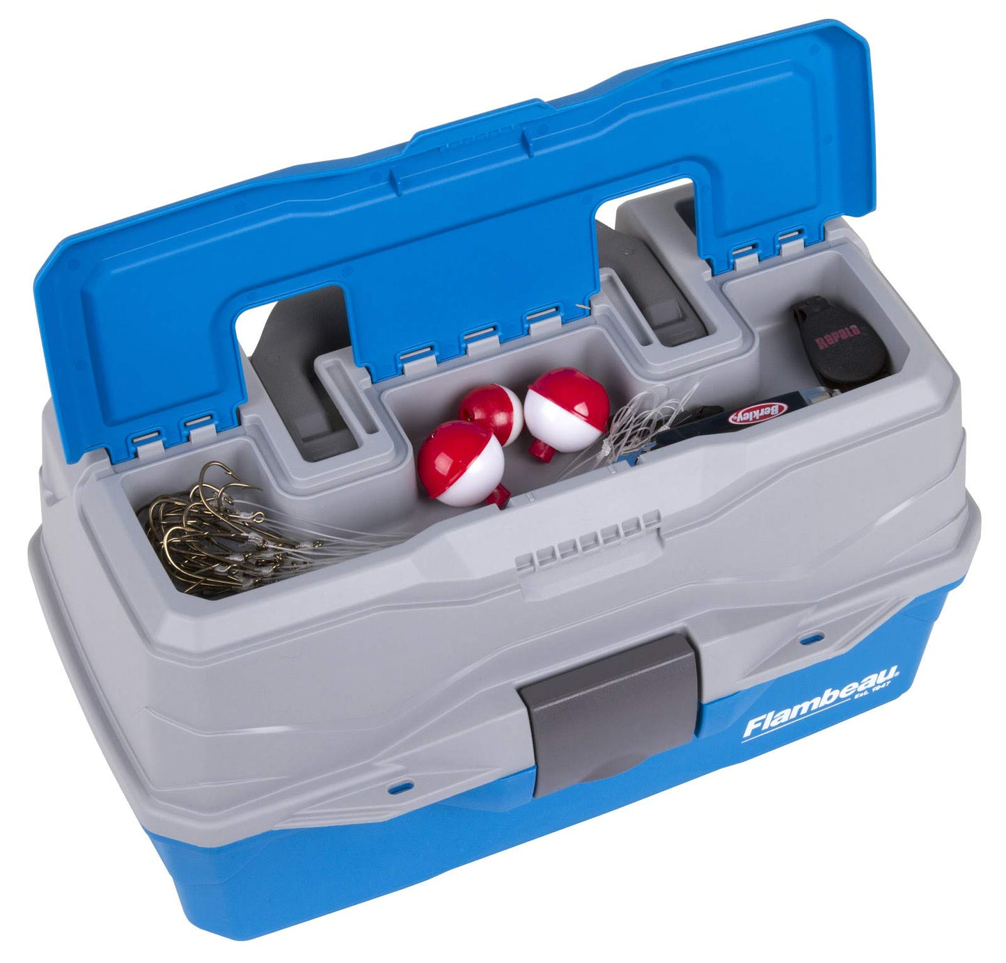 Flambeau Outdoors 6382 2-Tray Tackle Box, 15 Compartments, Blue and Gray