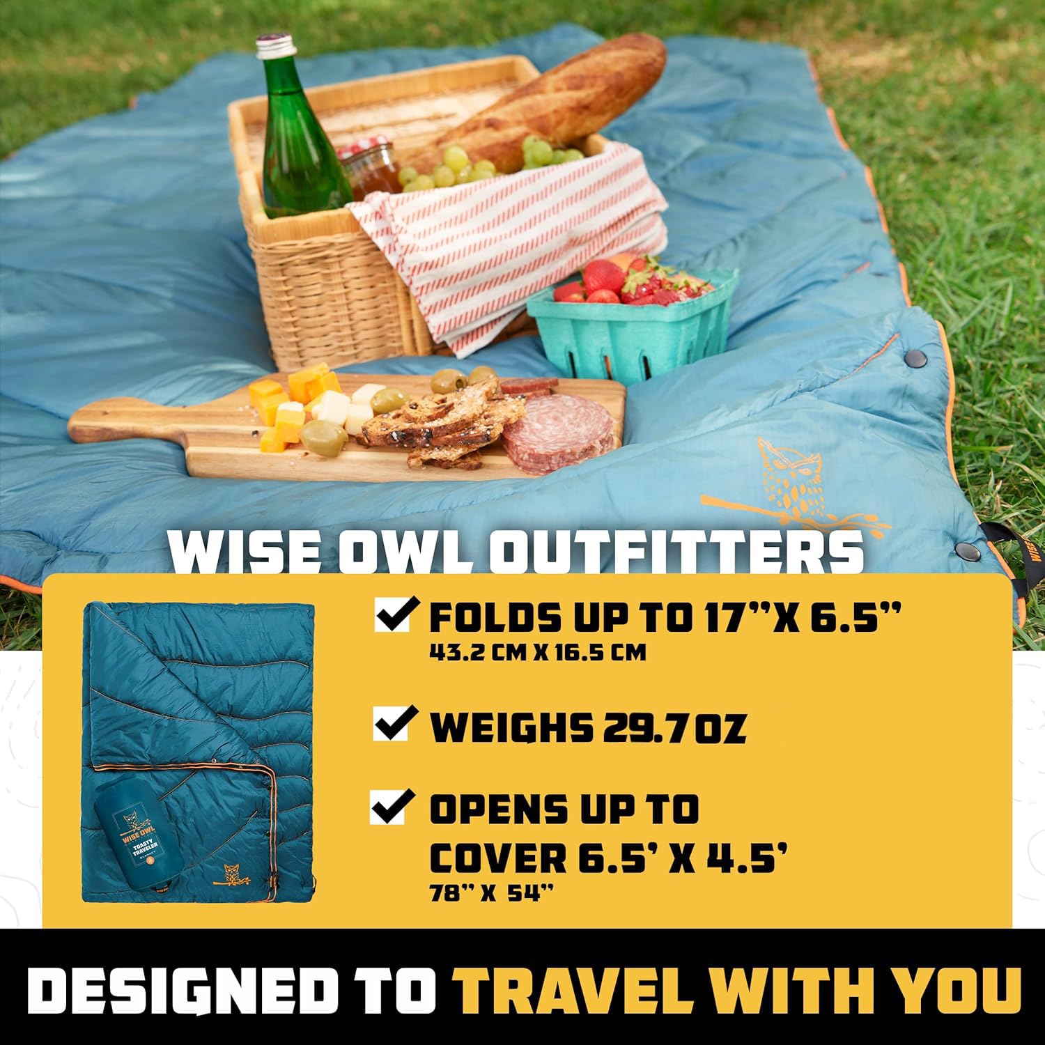Wise Owl Outfitters Camping Blanket, Packable Puffy Quilt for Backpacking