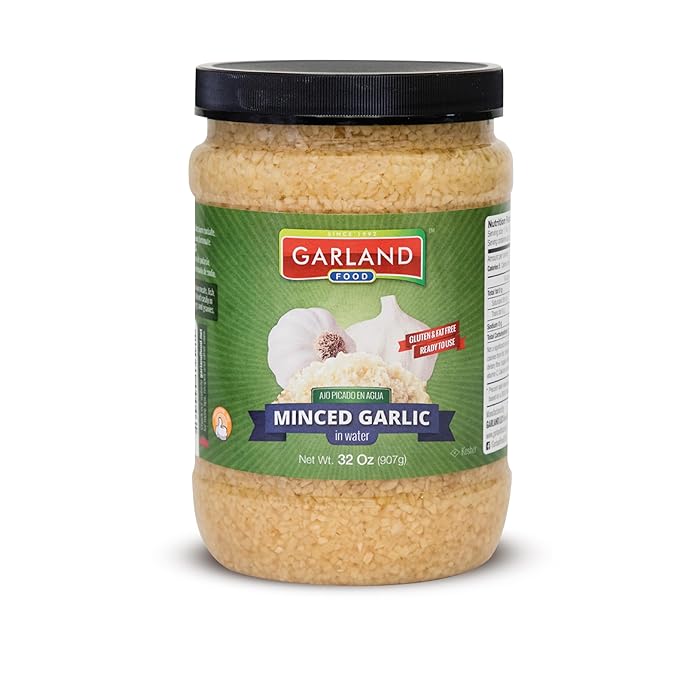 Garland Food Minced Garlic in Water 32 oz ??Made in the USA - Minced Garlic in Jar for Fresh Flavor, Time-Saving Prep, and Versatile Uses in Every Dish