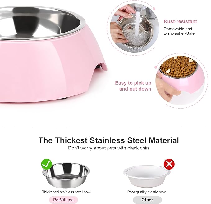 Stainless Steel Dog Bowls Set ??Dual Non-Slip Pet Dishes with 2 Small (4oz*2) Bowls & Durable Resin Stand,Food & Water Feeder for Puppies and Kittens??Pink
