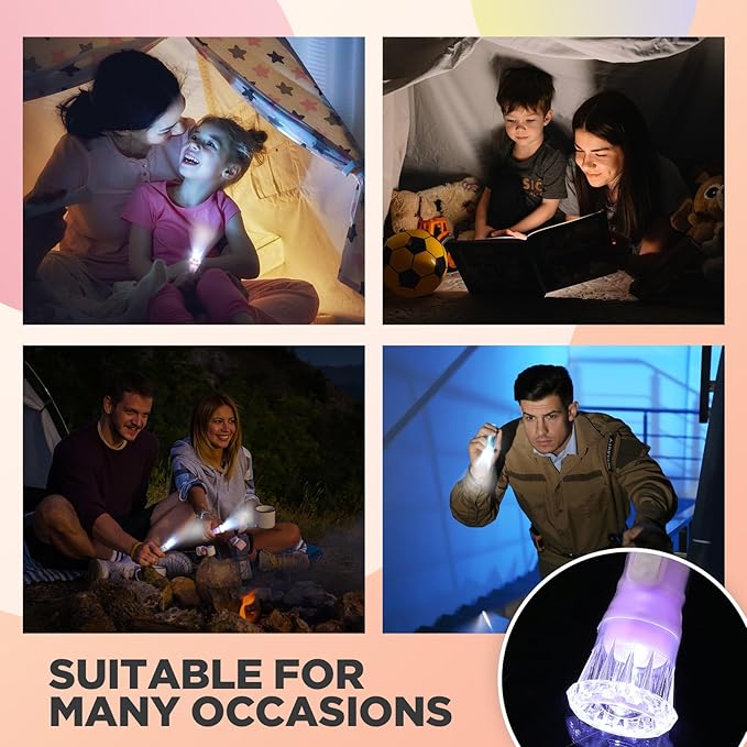 Jexine 100 Pcs Mini Flashlight Keychain Bulk Assorted Colors Torch Keyring Flashlights LED Small Keychain Light Hiking Camping Christmas Party Favors (Macron)