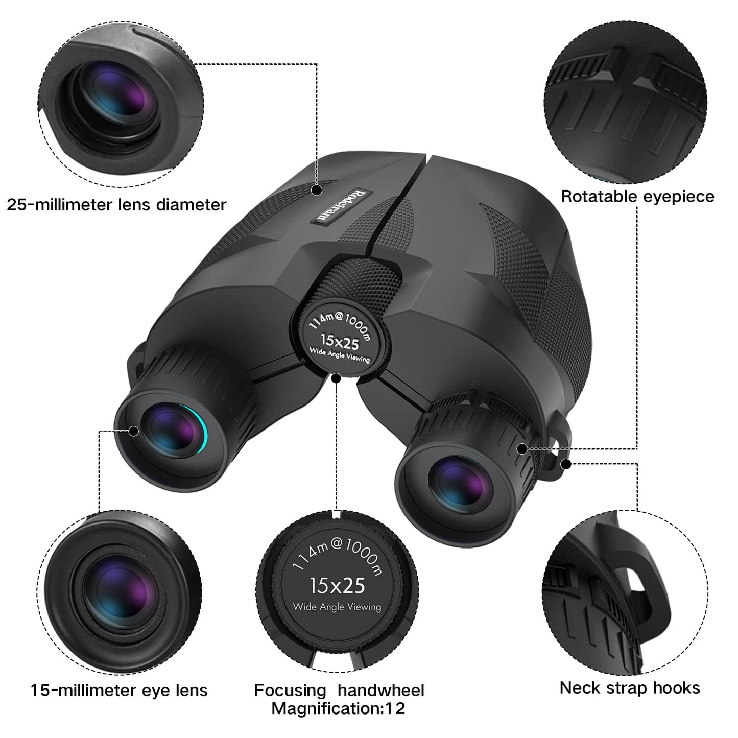 20x25 Compact Binoculars for Adults,High Powered Large Eyepiece Waterproof Binoculars,Easy Focus