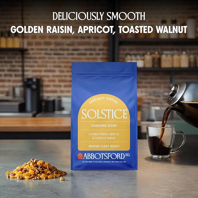 Solstice Coffee Whole Bean, Medium Light Roast Coffee Beans with Bright Flavors of Golden Raisin, Apricot & Toasted Walnut, 12 Oz Bag