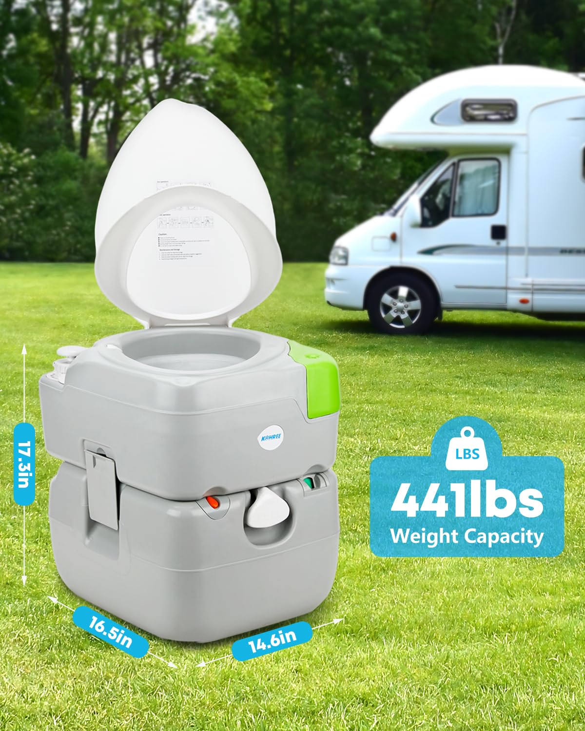 Kohree 5.8 Gal Camping Toilet for Adults with Diagonal Elongated Bowl Seat