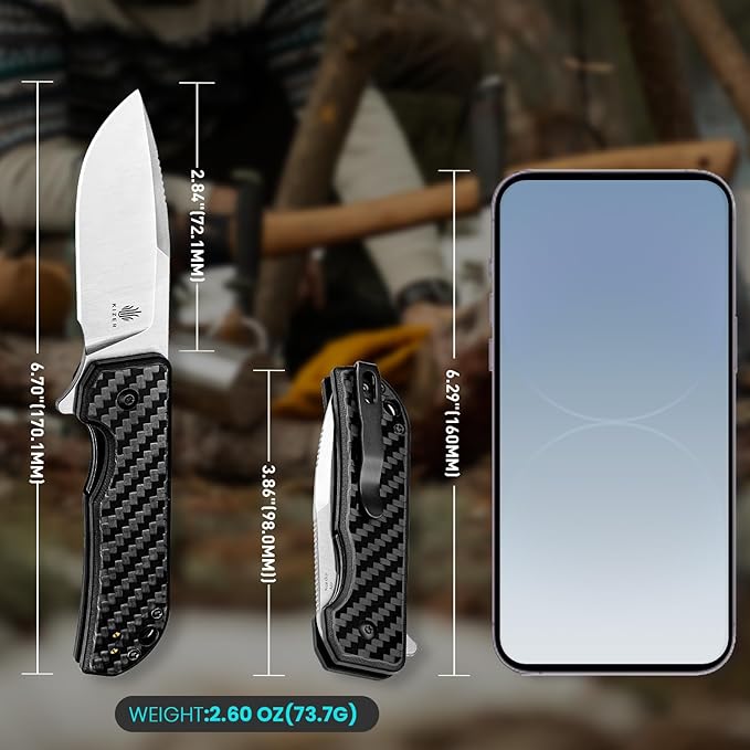 Kizer Nice Guy Pocket Folding Knife, 2.84" 154CM Blade, Lightweight Sharp Camping and Hiking Knife, G10 Carbon Fiber Handle, Liner Lock Flipper Knives V3011C1