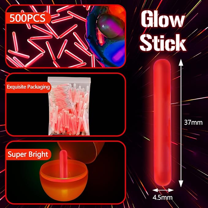 Jenaai 500 Pcs Fishing Glow Sticks Bulk for Bobbers Mini Glow Stick Rod Tip for Fishing Poles Small Glow Sticks for Night Fish Easter Eggs Easter Basket Stuffer(1.5 Inch,Red)
