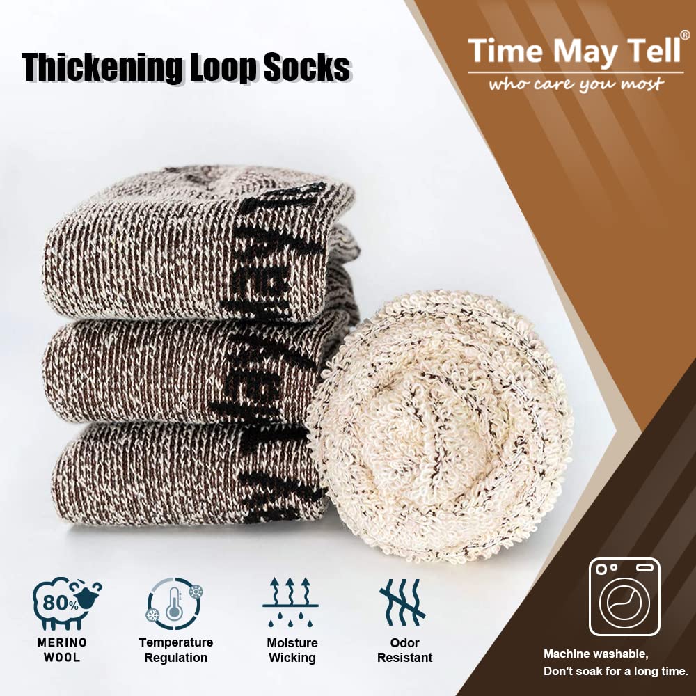 Time May Tell Mens Merino Wool Hiking Cushion Socks Thermal Warm Boot Socks