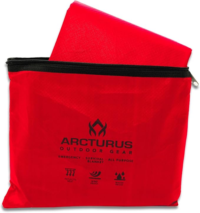 Arcturus Insulated Tarp, Reusable Heavy Duty Thermal Survival Blanket ??60x82in, Reflects 90% Body Heat, Waterproof, Windproof, 3-Layer Design, Reinforced Grommets, Red
