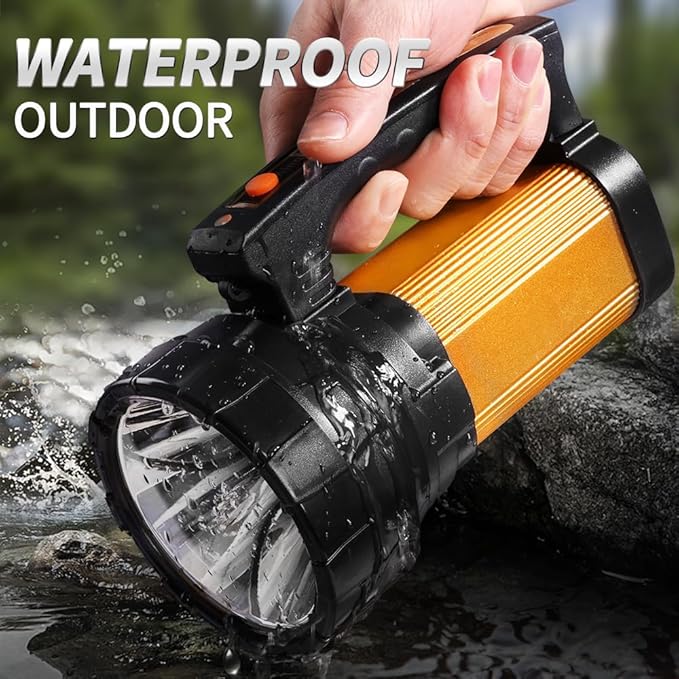 1200LM Rechargeable Spotlight Flashlight, IP67 Waterproof Handheld Flashlight with 3400mAh, 30H Runtime, USB Output, Led Spotlight with Shoulder Strap for Outdoor Camping Hunting Emergency