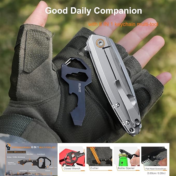 Ruike P831 Folding Tactical Knife with Clip Survival Pocket Knife Tactical EDC Tool Liner Lock 14C28N Steel Camping Knives 3.35inch Small Utility Knife Men Women Blet plus small Multi tool Key