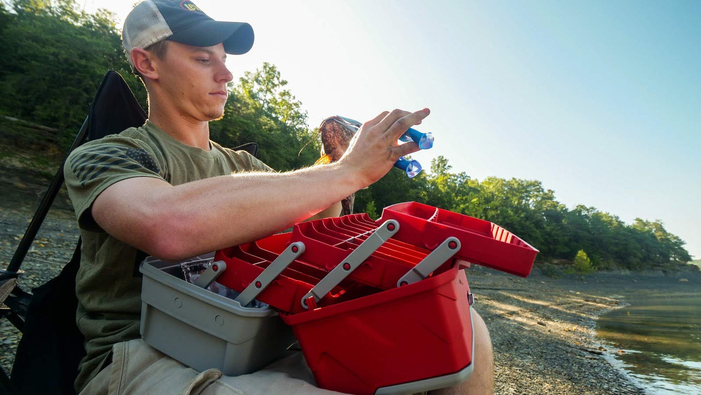 Flambeau Outdoors 6383 3-Tray Tackle Box, 32 Compartments, Red and Gray
