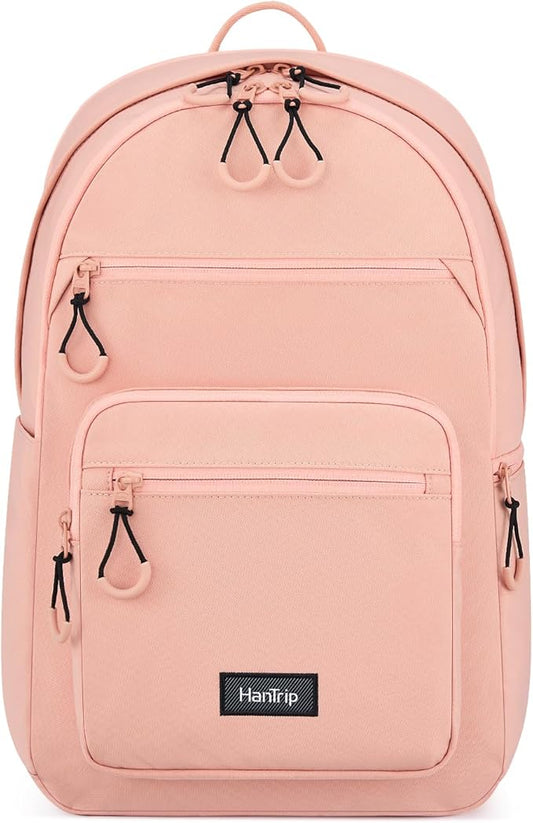 Carry On Travel Backpack For Women, 18 Inch Water Resistant Large Backpack Lightweight Bookbag For Men, 8x14x18 Personal Item Bag Casual Daypack Backpacks For Work Office Commuter (Pink)