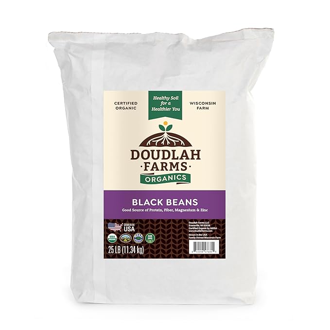 Organic Dried Black Beans 25 lb, Unsalted, Low-Sodium, Non-GMO, Farmed From Regenerative Soil, Tested Clean Certified ??Rich in Fiber & Protein ??Perfect for Soups, Burritos, Salads & Chili by Doudlah Farms