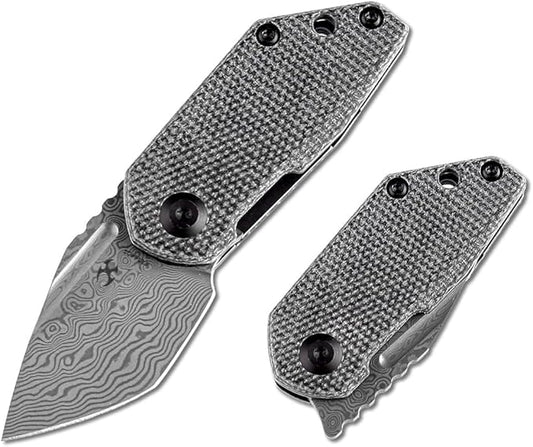 KANSEPT RIO Mini Pocket Folding Knives EDC Camping Folding Knife 1.56'' Damascus Blade Pocket EDC Knife with Black Micarta Handle Everyday Carry K3044D1