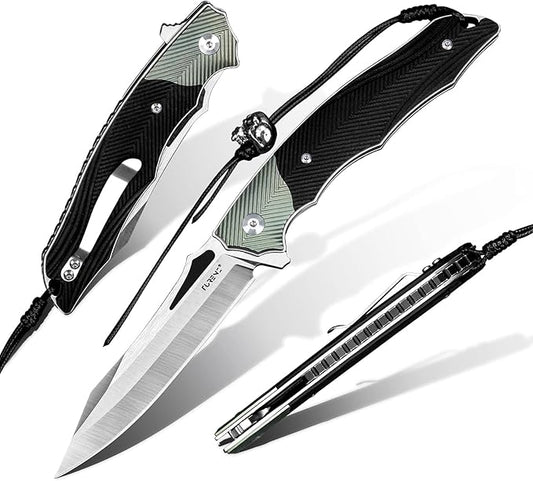Folding Pocket Knife with Clip, Original sharp folding knife Liner Lock, G10 and Titanium Alloy Handle, Sandvik 14C28N Steel Flipper EDC