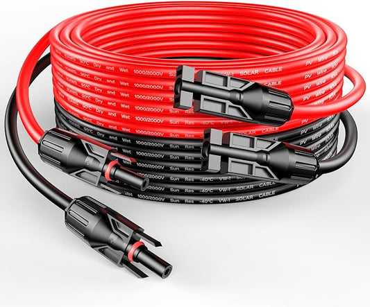 RICH SOLAR 10 Gauge 10AWG One Pair 20 Feet Red + 20 Feet Black Solar Panel Extension Cable Wire with Female and Male Connectors(20FT 10AWG)