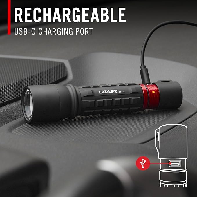 COAST XP11R Rechargeable Dual Power LED Flashlight, 3000 Lumens, Black
