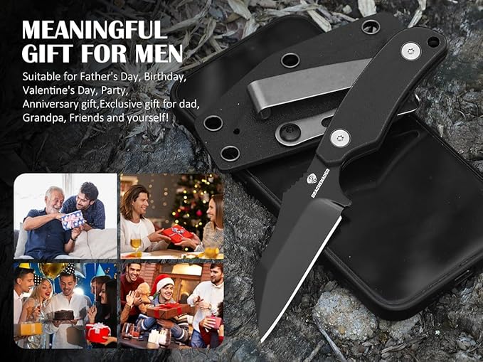 X-WH 5.78" Neck Knife with Sheath and Necklace, D2 Steel EDC Mini Fixed Blade Knife Horizontal Carry Full Tang Small Wharncliffe Knife with G10 Handle