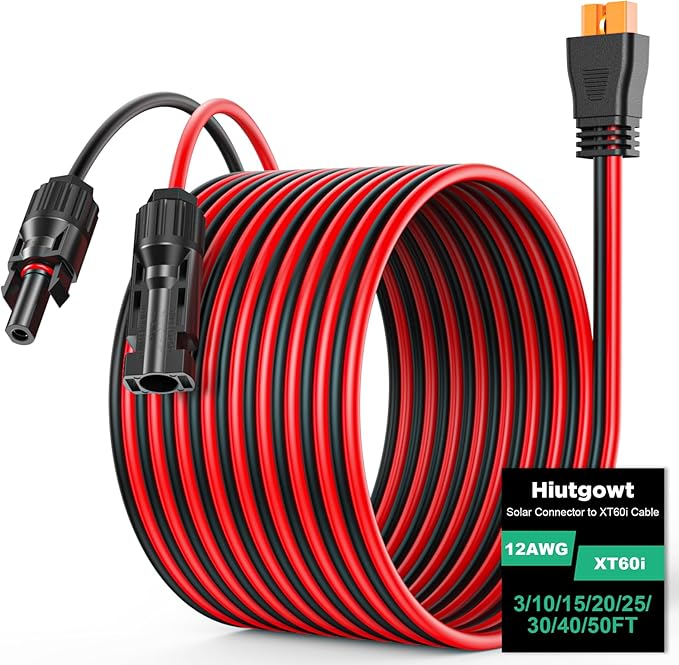 Oududianzi 12AWG XT60i Solar Cable 30FT, Solar to XT60i Cable 3 10 15 20 25 40 50FT, Solar Panel Connector to XT60i Adapter Cable, XT60i Solar Charging Cable for Portable Power Station - 30Ft