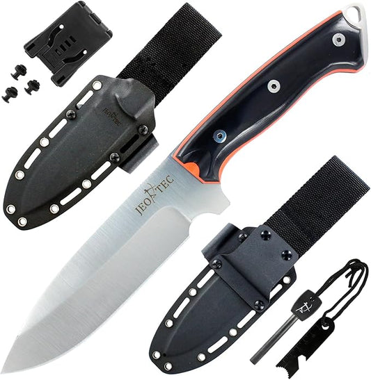 JEO-TEC Nº39 Fixed Blade Knife for Bushcraft Survival Hunting Camping & Outdoor Gear - Full Tang Stainless Steel with Kydex Sheath - Handmade
