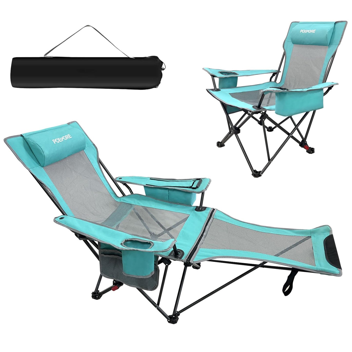POEPORE Reclining Camping Chair 4 Position with Foot Rest Comfortable for Adults 265Ibs Folding