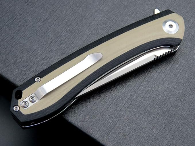 Eafengrow EF947 EDC D2 Folding Knife, G10 Handle Ball Bearing Folder with Locking Liner EDC Flipper Knife with Pocket Camping Hiking Survival Outdoor tool(DESERT)