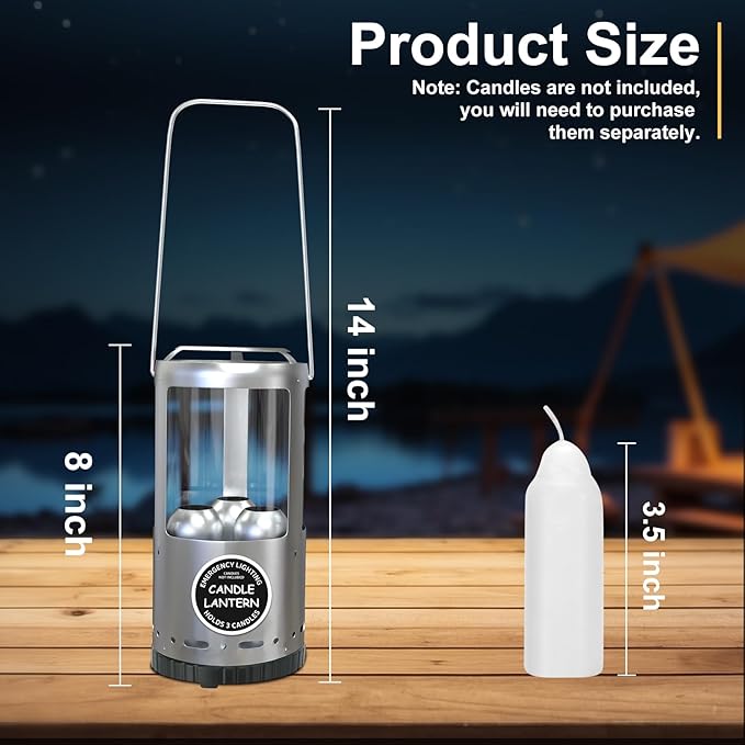 Candle Lantern, Camping Gear for Campers and Emergency Use, Without Candles (Silver)