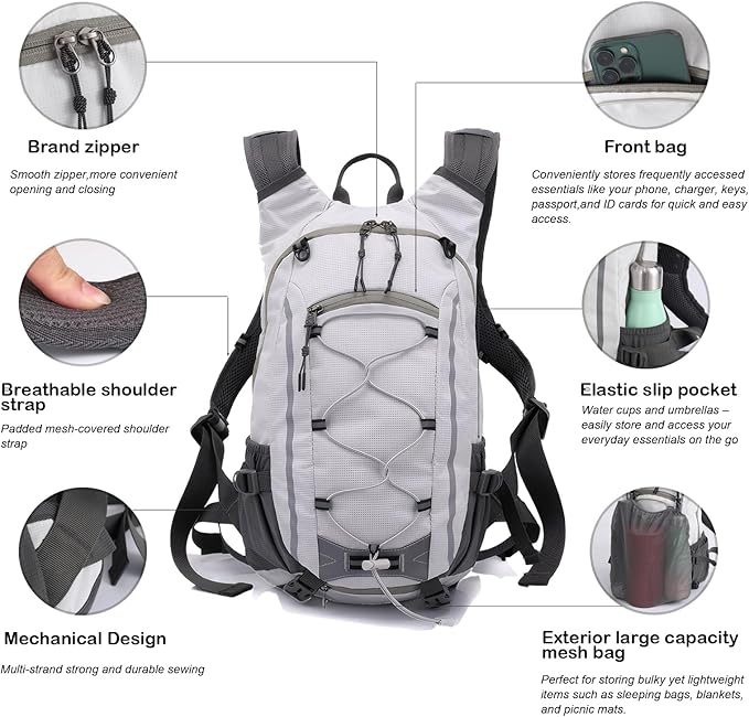 Small Hiking Backpack Lightweight Waterproof Daypack for Camping Cycling Fitness Outdoor Sports - Women Men Teens