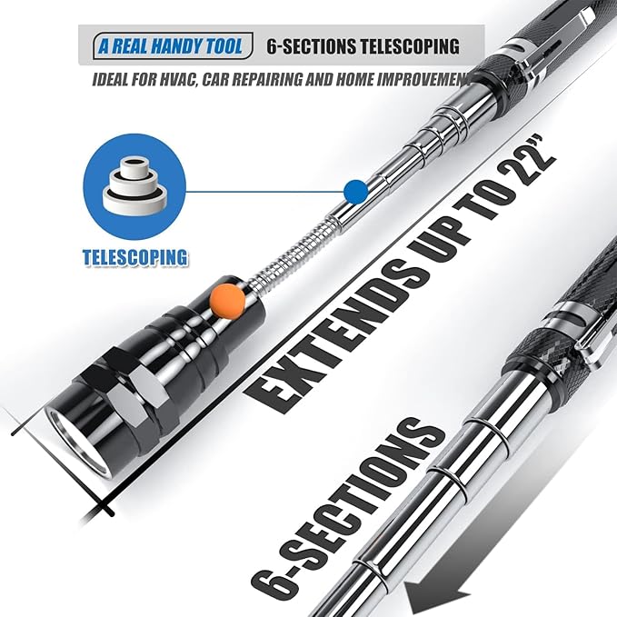 VIBELITE Extendable Magnetic with Telescoping Magnet Pickup Tool-Cool Gadget Gifts for Him, Husband, Men, Dad, Father, Mechanic,Tech, Handyman, Boyfriend, Women, Black, 2 Pack