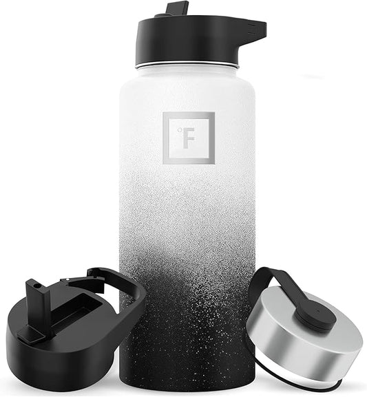 IRON °FLASK Camping & Hiking Hydration Flask with 3 Lids - Stainless Steel, Double Walled & Vacuum Insulated Water Bottle - Leak Proof & BPA Free 32 Oz