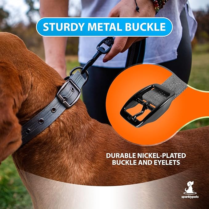 SparklyPets Heavy Duty Dog Collar with Handle for Medium and Large Dogs ??Professional Collar with Reflective Stitches, Soft Handle & Nickel-Plated Buckle (Large (18"~22"), Gray)