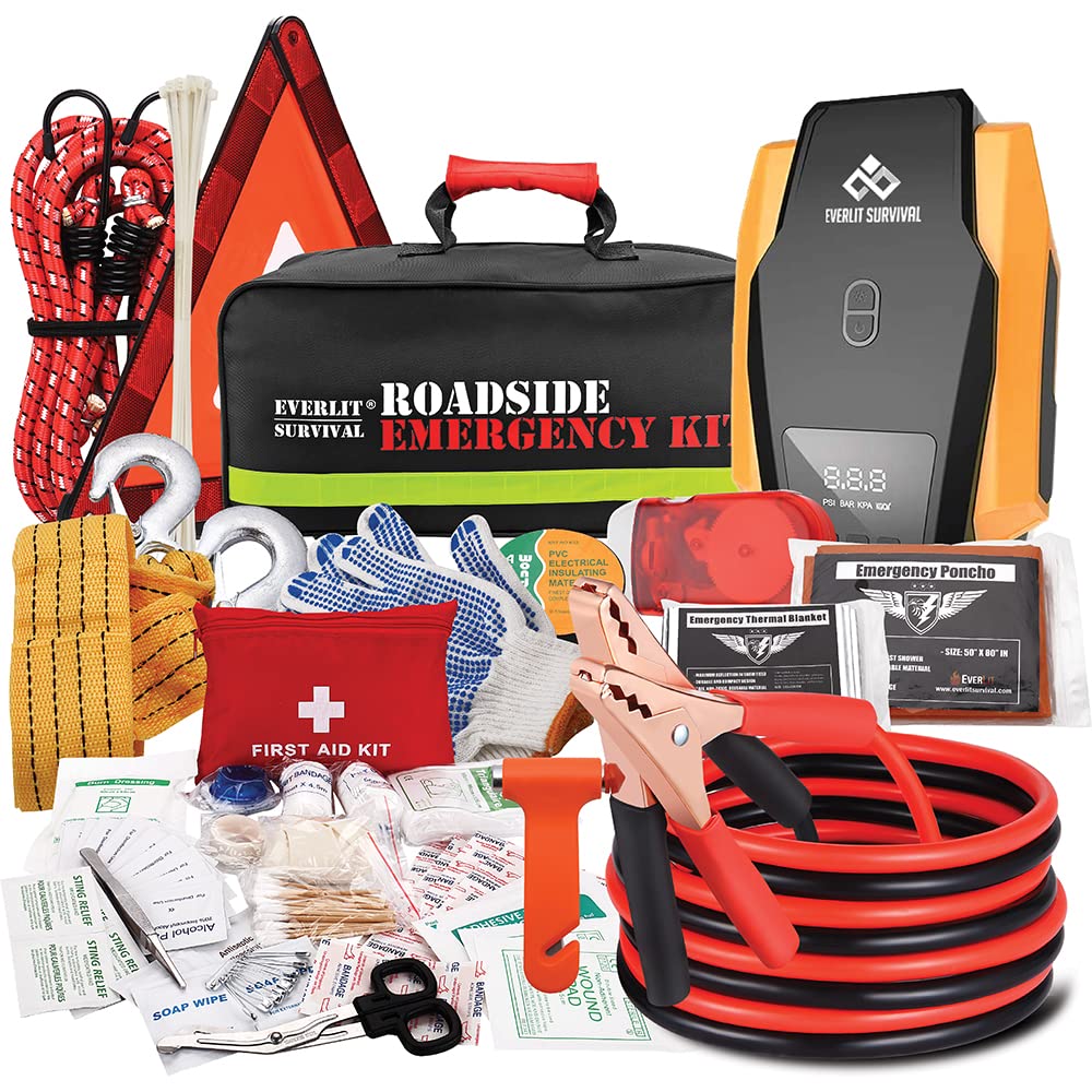 Everlit Survival Car Emergency Kit, Roadside Safety Tool Kit with Gloves,Digital Auto Air
