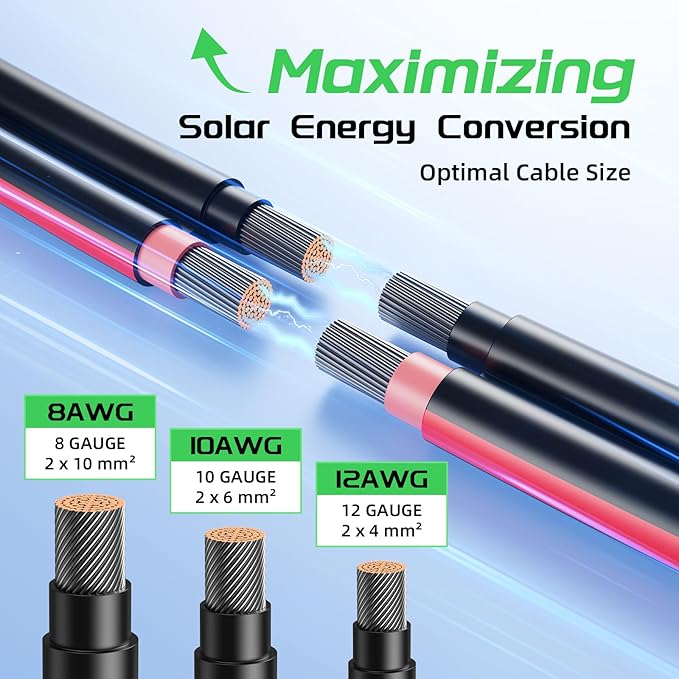 Bateria Power 50Ft 10AWG Solar Panel Extension Cable, 6mm² Twin Wire Conductor Parallel Solar Wire Adapter Kit with Waterproof Female & Male Solar Connectors for RV, Marine, Photovoltaic Systems