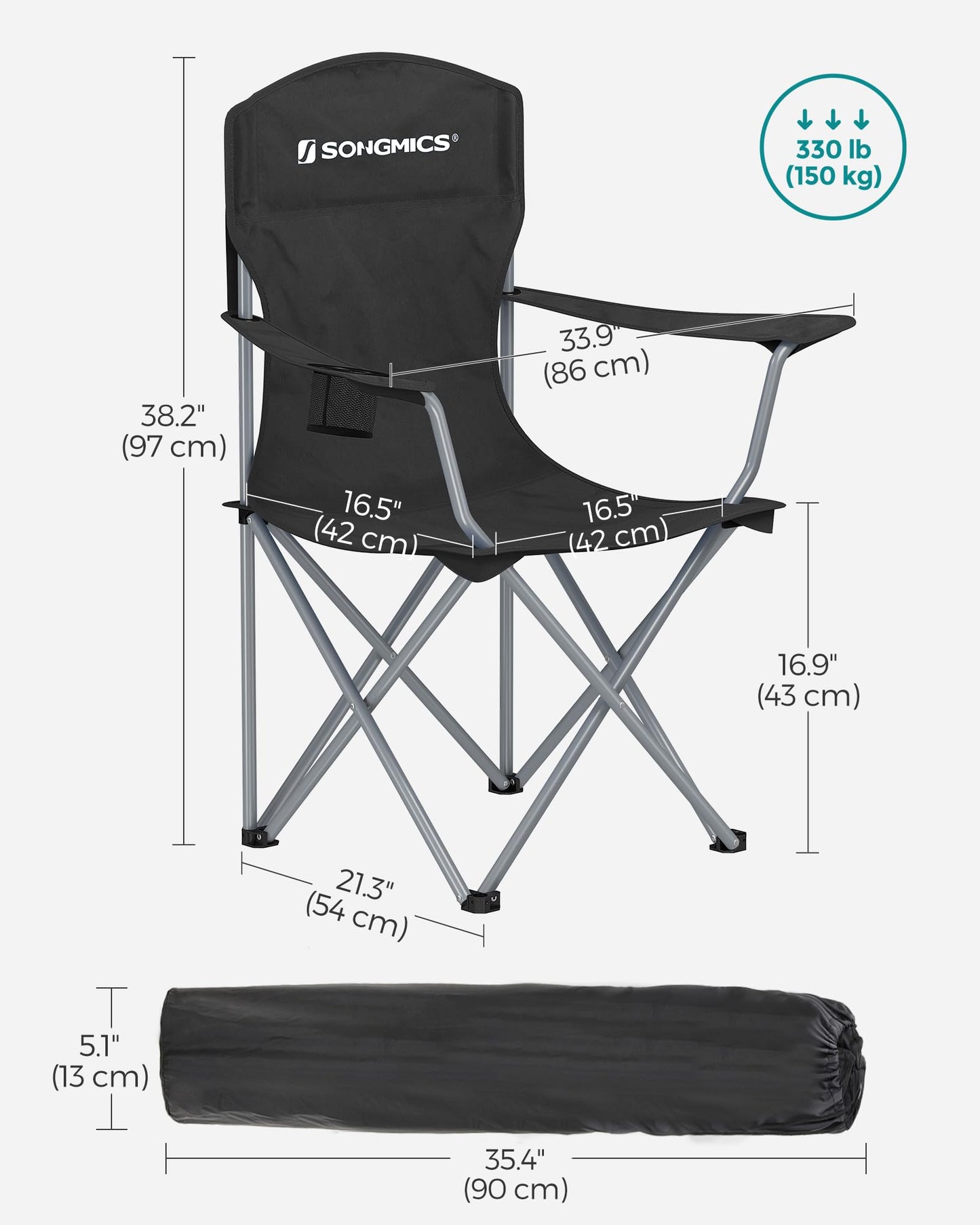 SONGMICS Folding Camping Chairs, 2 Pack, 330 lb Capacity