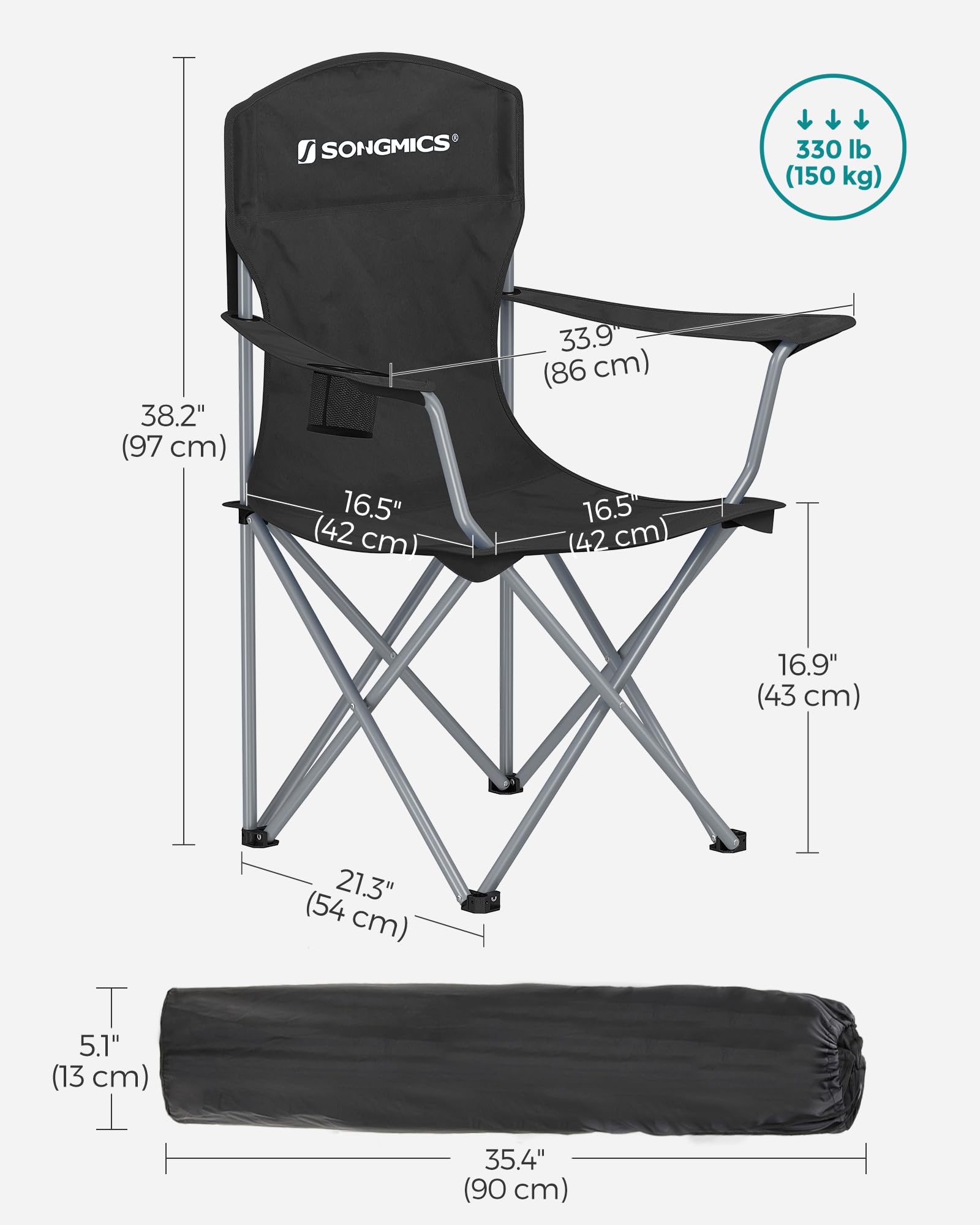 SONGMICS Folding Camping Chairs, 2 Pack, 330 lb Capacity