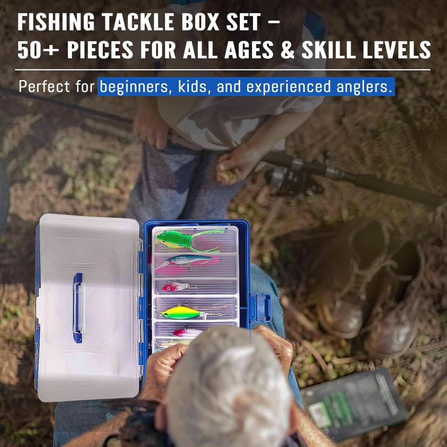 Vipfish Large 3-Layer Fishing Tackle Box Lures with Tackle Included 448 Pcs