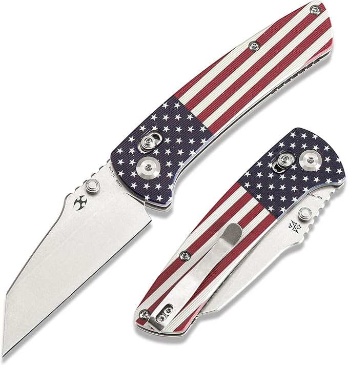 KANSEPT Main Street Pocket Folding Knife, 3.36 Inch 154CM Sharp Steel Blade, American Flag G10 Handle with Axis Lock and Thumb Stud, Perfect Clip for Camping Hiking Fishing Gift Everyday Carry T1015v9