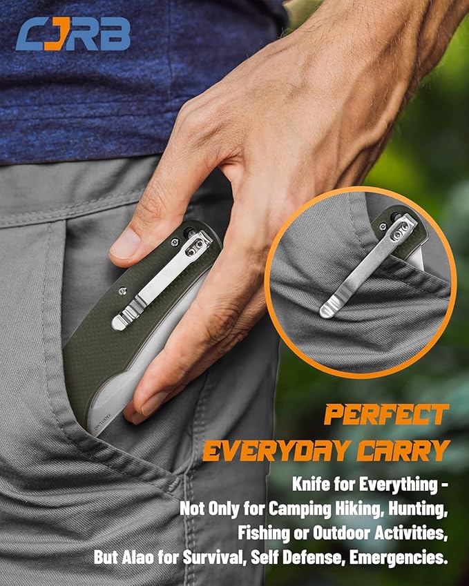 CJRB Crag Tactical Knife, Cleaver Pocket Folding Knife with Stonewash AR-RPM9 Steel Blade and G10 Handle for Men Outdoor, Survival, Camping and EDC (J1904R),Green