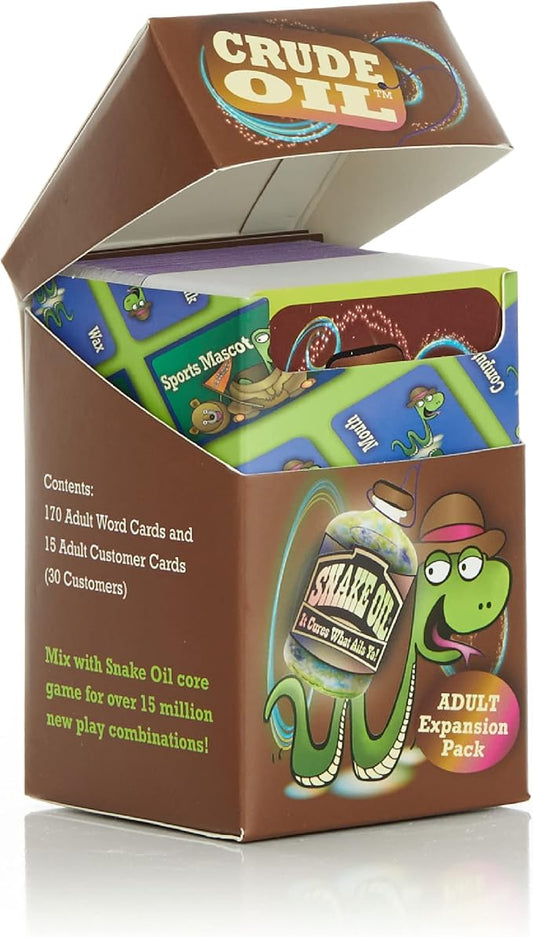 SNAKE OIL - The Silly Selling Party Game - Funny Group 3-10 Player Card Games - Fun Travel Activity - for Adults - Uncensored - Crude Oil Expansion for Ages 17+