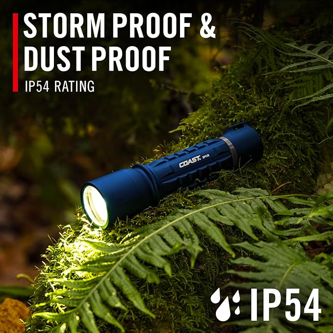 Coast XP11R 2600 Lumen USB-C Rechargeable LED Flashlight with Slide Focus®?¯and Pure Beam® Focusing Optic, 4 Light Modes, Blue