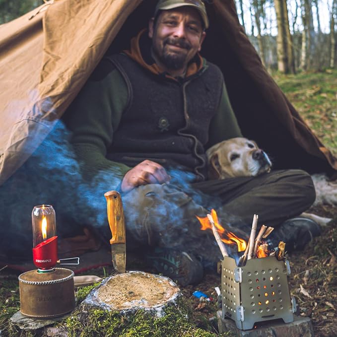 Fire-Maple Orange Camping Lantern Glass, Steel & Aluminum | Propane or Isobutane Fuel Canister Beautiful Lights | NO Mantles Needed | Propane Lanterns for Camping, Emergency Essential