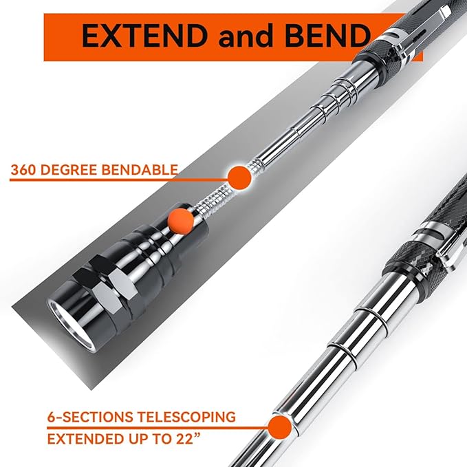 VIBELITE Gifts for Dad, Magnetic Pickup Tool with LED, Telescoping Magnet Flashlight, Birthday Gadgets Gifts for Men, Handyman, Husband, Boyfriend, Him, Father, Dad (Black)